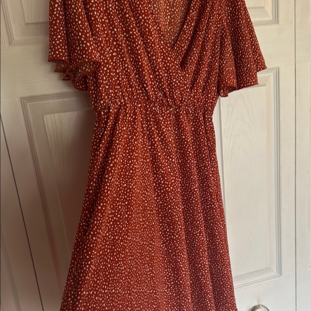 flirty women's cinnamon polkadot v neck dress - Picture 4 of 5
